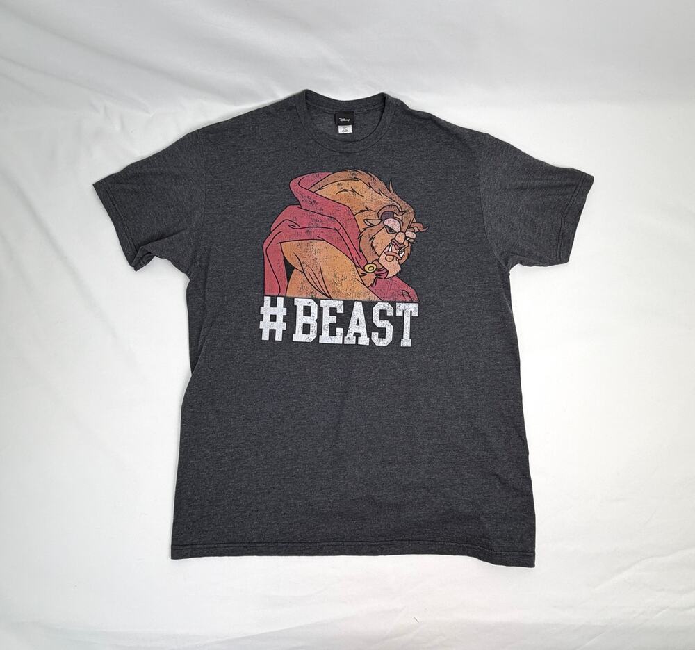 Disney Beauty and the Beast #BEAST Men's XL Gray Graphic T Shirt Optima Tee
